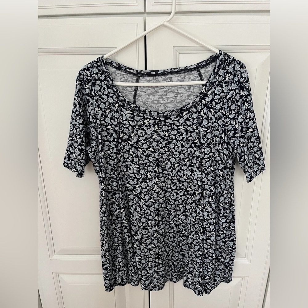 J Jill Pima Cotton Floral Seamed Tunic Tee - Elbow Sleeve